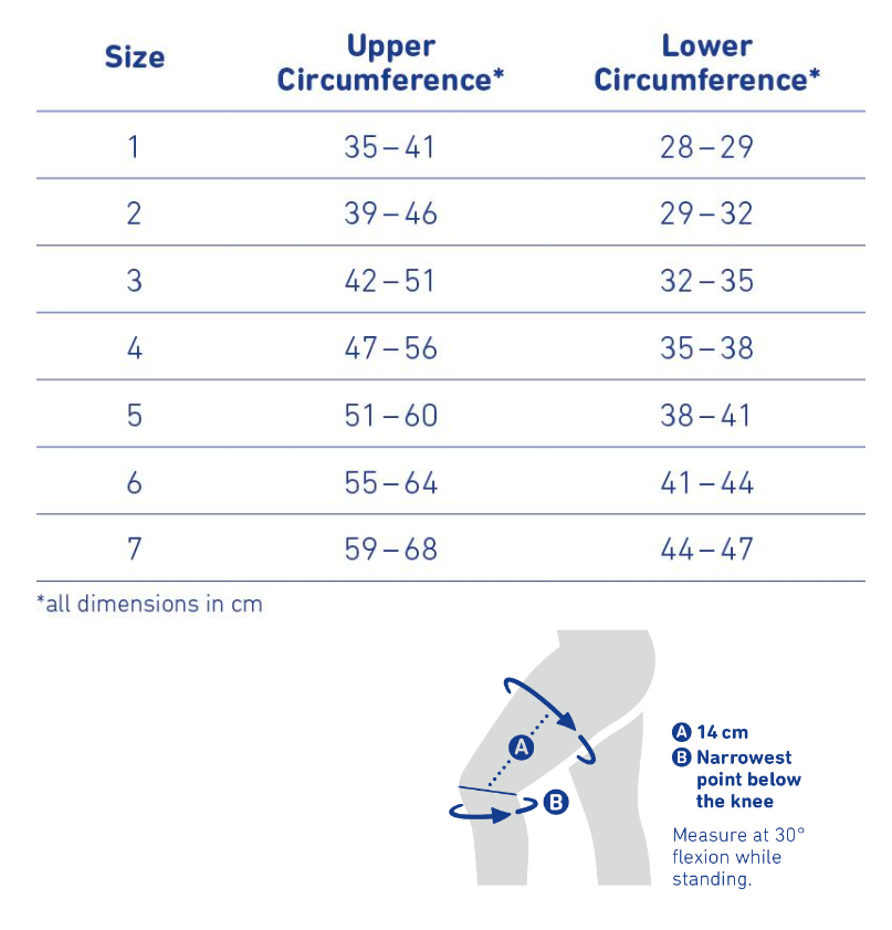 GenuTrain A3 Knee Support size chart