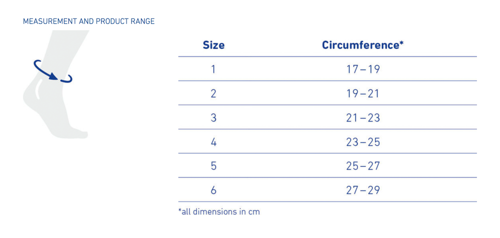 AchilloTrain Ankle Support size chart