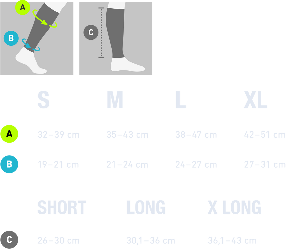 Sports Compression Calf Sleeves (1 Pair) size chart