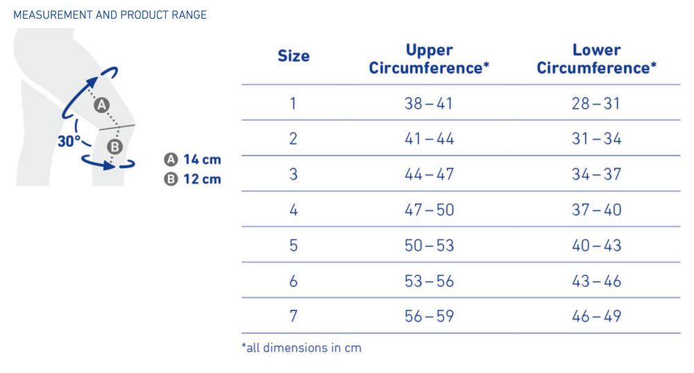 GenuTrain S Pro Knee Support size chart