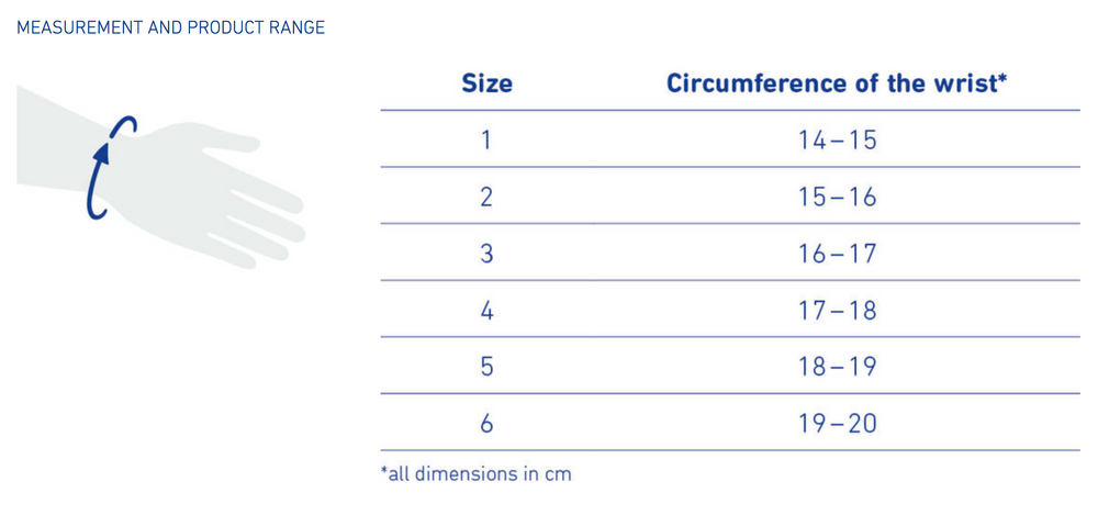 ManuTrain Wrist Support size chart