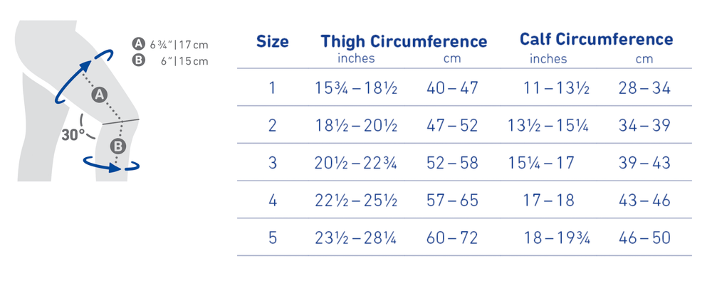 GenuTrain OA Knee Support size chart