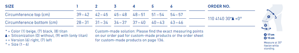 GenuTrain P3 Knee Support size chart