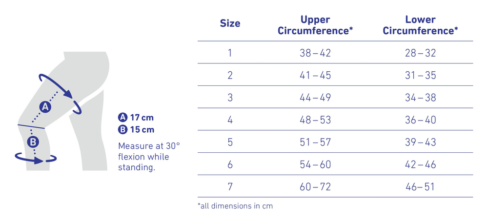 SecuTec OA Knee Brace size chart